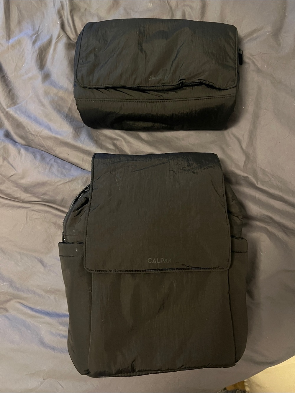 Calpak Black Backpack / Diaper Bag with Matching Black Crossbody Pouch